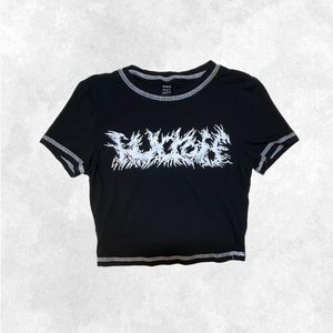 🍐3/$20🍐 Black & White Graphic Exposed Hem Skater Baby Tee